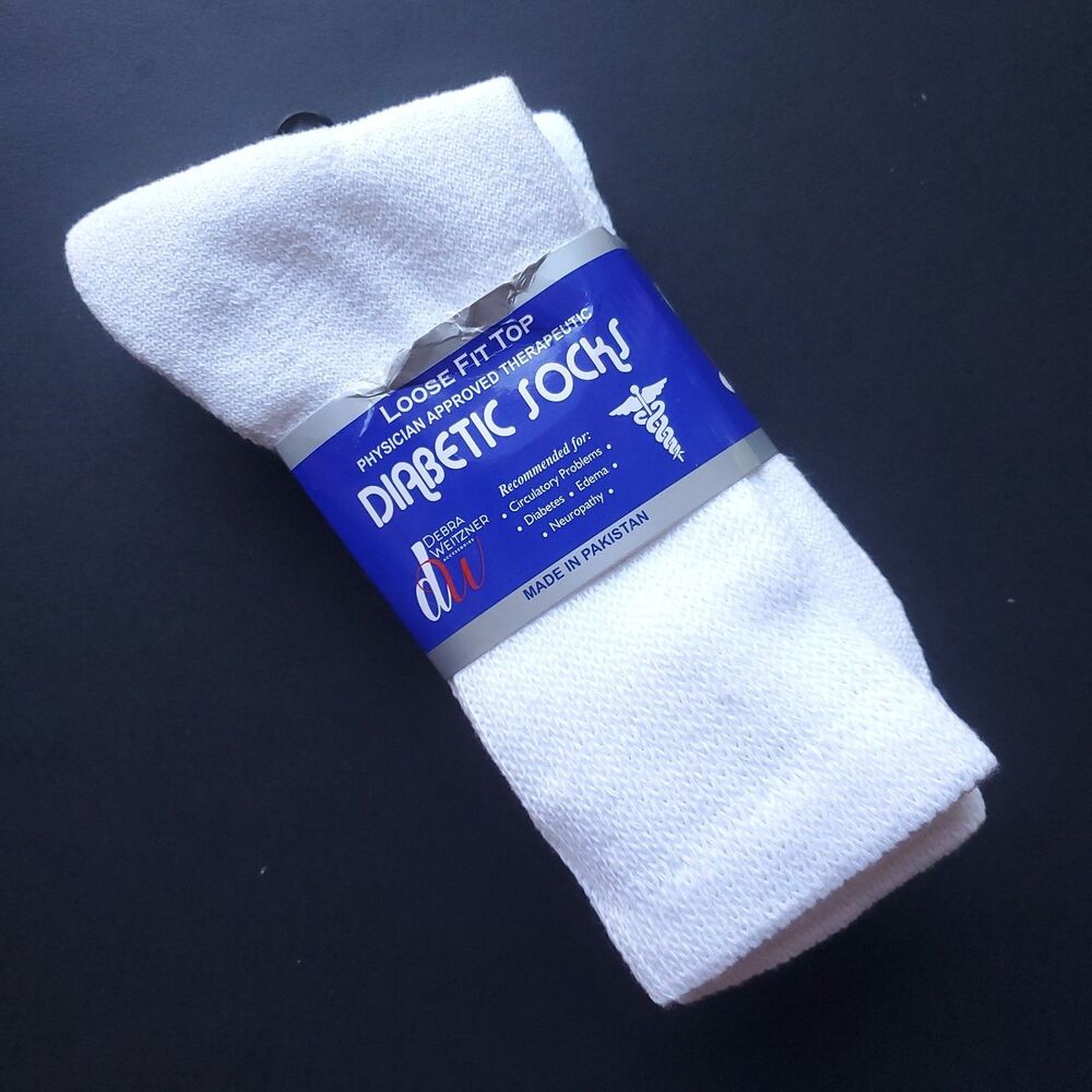 Diabetic Crew Socks White Size M 9-11 (Shoe Size 4-10) 3 Pairs NWT Loose Fit Top